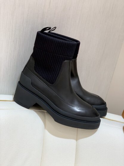 Hermes autumn and winter comfortable leg-modifying black short boots - Image 6