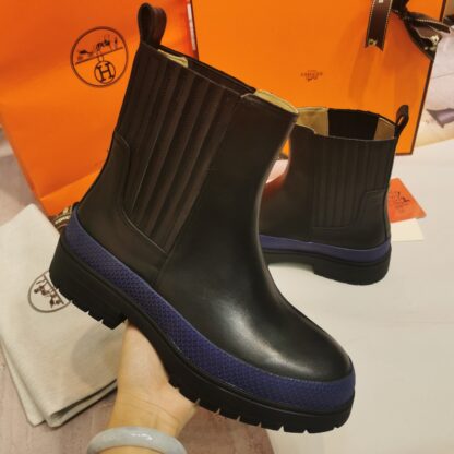 Hermes autumn and winter comfortable black short boots heel height 4cm - Image 6