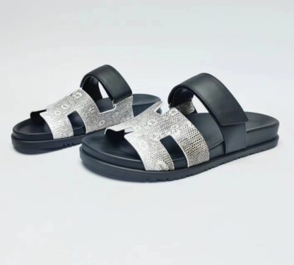 Hermès classic black and silver couple woven slippers - Image 7
