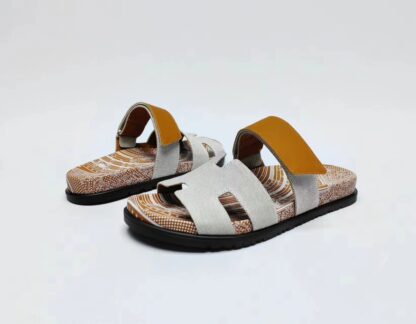 Hermès classic gray-brown couple woven slippers - Image 7