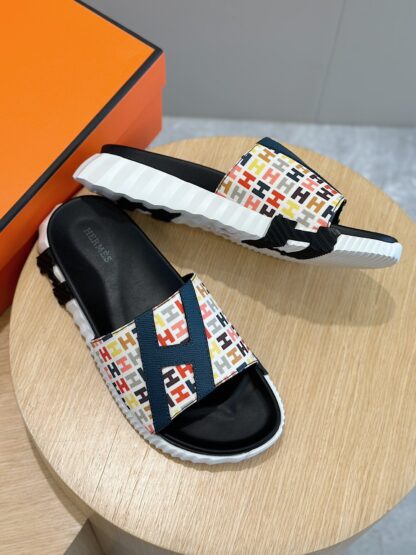 Hermès men's ultra-light and comfortable yellow and red color matching slippers - Image 7