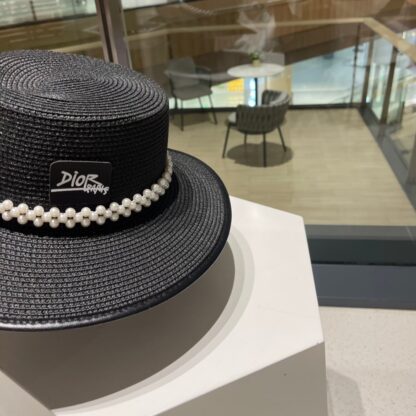 Dior classic fashion pearl straw bucket hat - Image 8
