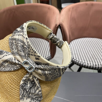 Dior raffia hat summer bow sun hat - Image 8