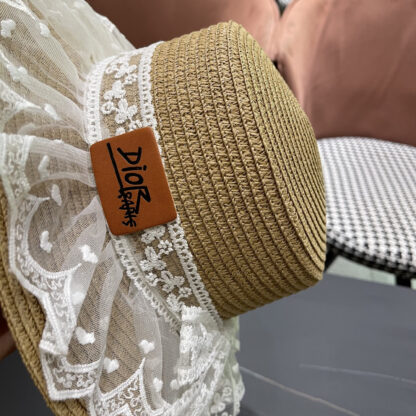 Dior lace bow flat top straw hat - Image 8