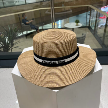 Dior Flat Bucket Hat Simple Straw Hat - Image 8