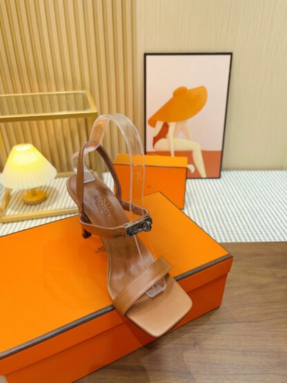 Hermès new pure handmade brown comfortable stiletto sandals - Image 7