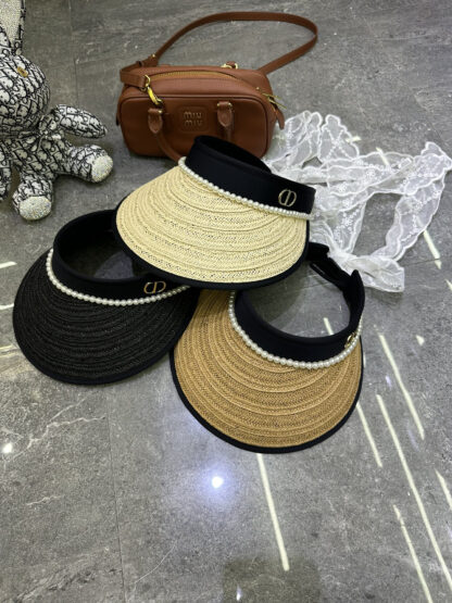 Dior lace pearl grass sunscreen black glue empty top hat - Image 8