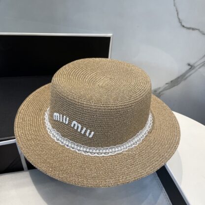 Miu Miu lace trim flat top straw hat - Image 8