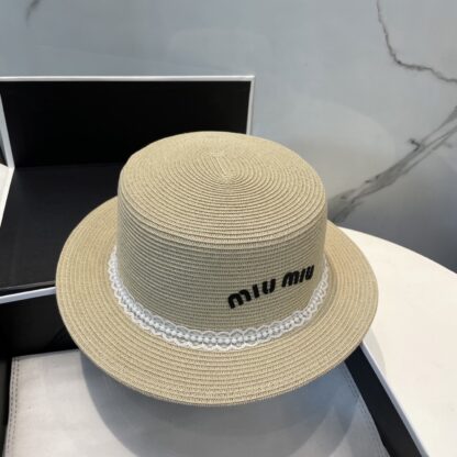 Miu Miu lace trim flat top straw hat - Image 8