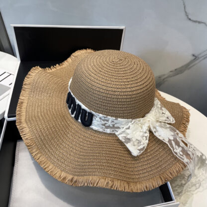 Miu Miu Straw Hat with Lace - Image 7