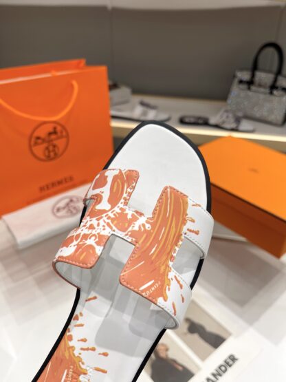 Hermès early spring new white and orange color matching pure handmade slippers - Image 7