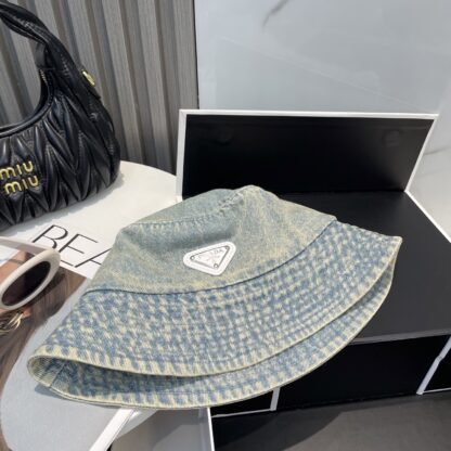 Prada washed soft denim bucket hat for men and women - Image 7