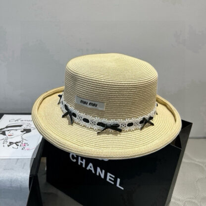 Miu Miu new rolled brim flat top straw hat - Image 8