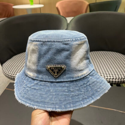 Prada Denim Triangle Bucket Hat - Image 7