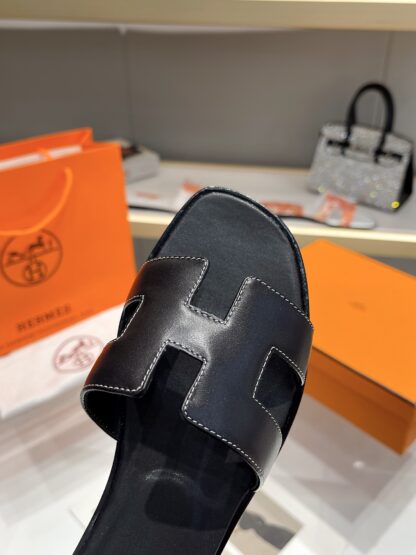 Hermès early spring new pure handmade black flat slippers - Image 7