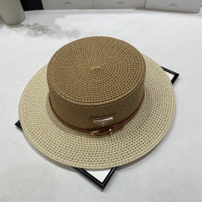 Prada new wide brim hat flat top straw hat - Image 7