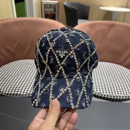 Prada summer fashion brand hole denim water brick retro hard baseball cap - Image 7