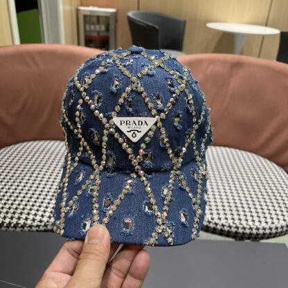 Prada summer fashion brand hole denim water brick retro hard baseball cap - Image 7