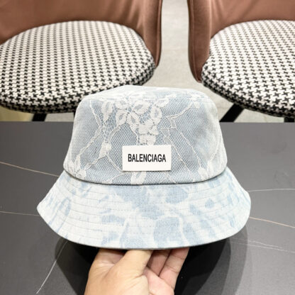 Balenciaga Spring Denim Embroidered Lace Bucket Hat - Image 7