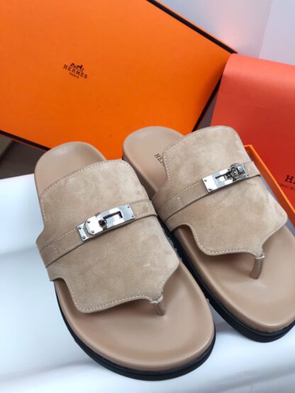 Hermès new spring and summer comfortable apricot slippers - Image 7