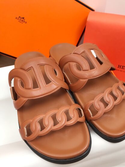 Hermes dark brown spring and summer new charm slippers - Image 7