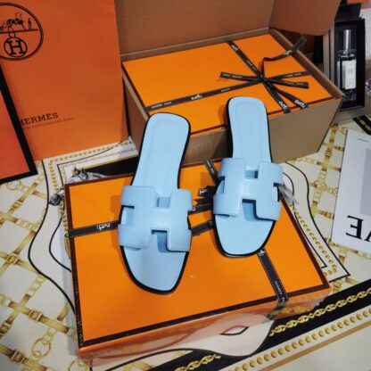 Hermès latest light blue handmade slippers - Image 7