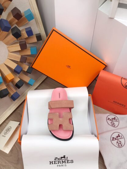 Hermes pink spring and summer new leather slippers - Image 7