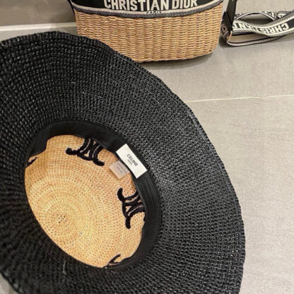 Celine premium embroidered logo raffia bucket hat - Image 5