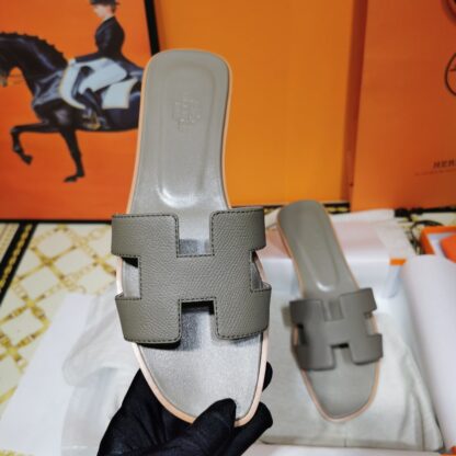 Hermès Elephant Grey Handmade Slippers - Image 7