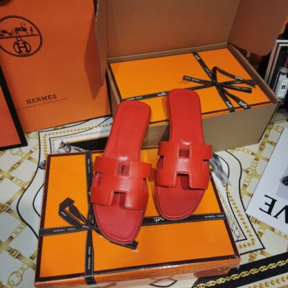 Hermes bright red handmade slippers - Image 6