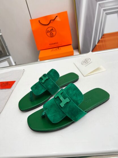 Hermès Spring and Summer Dark Green Daily Home Travel Holiday Essential Slippers - Image 6