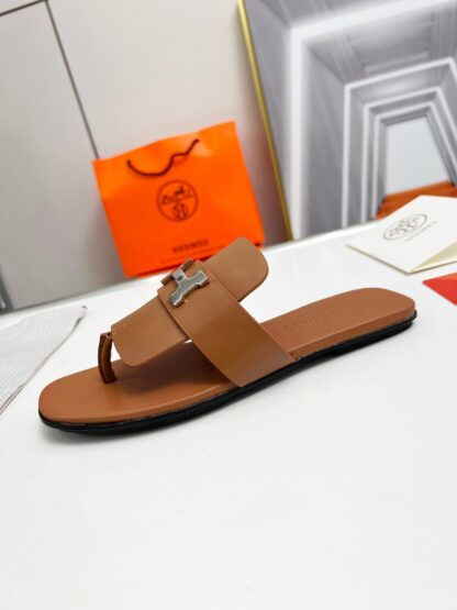 Hermes spring and summer dark brown daily home travel vacation essential slippers - Image 6