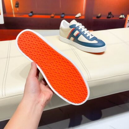 Hermès beige and blue high-end men's low-top thick-soled casual sneakers - Image 7