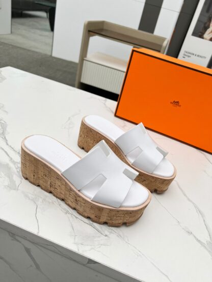 Hermès early spring new white pure handmade thick-soled platform slippers - Image 7