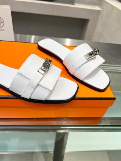 Hermès early spring new white handmade leather slippers - Image 7