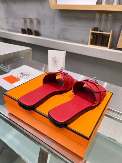 Hermès early spring new red pure handmade leather slippers - Image 7
