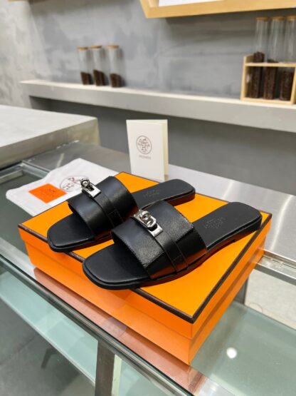 Hermès early spring new black handmade leather slippers - Image 7