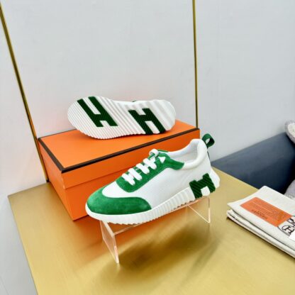 Hermès Spring and Summer Classic Couple Style British White and Green Colorblock Sports Casual Shoes - Image 7