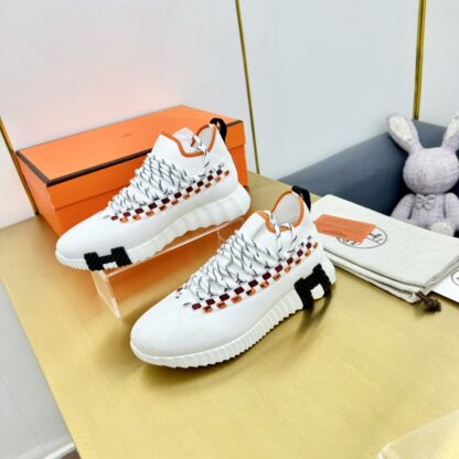 Hermès Spring and Summer Classic Couple Style British White, Orange and Black Colorblock Sports Casual Shoes - Image 7