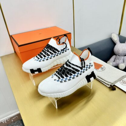 Hermès Spring and Summer Classic Couples British Style White, Black and Orange Colorblock Sports Casual Shoes - Image 7