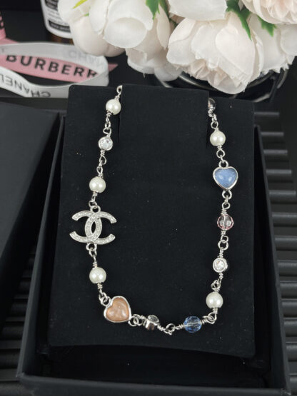 Chanel love color pearl double c silver necklace - Image 7
