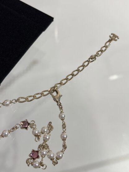 Chanel Colored Crystal Star Gold Diamond Double C Pearl Necklace - Image 7