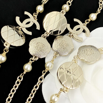 Chanel Vintage Red Flower Pearl Double C Necklace - Image 8