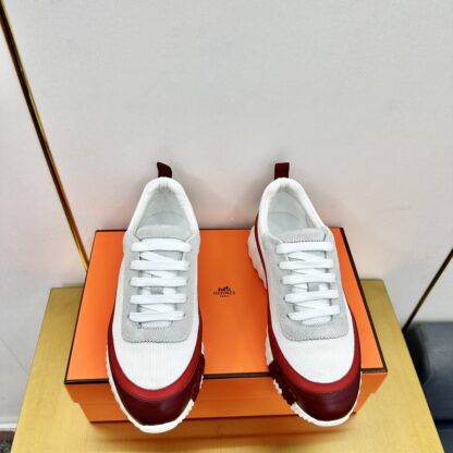 Hermès Spring and Summer Gray, White and Red Colorblock Couple Classic Sports Casual Shoes - Image 7