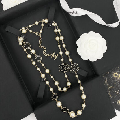 Chanel Black Enamel CC Pearl Necklace - Image 7