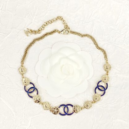 Chanel Gold Coin Denim Blue Choker Necklace - Image 7