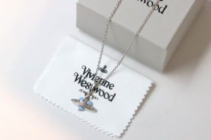 Vivienne Westwood blue enamel heart Saturn necklace - Image 6