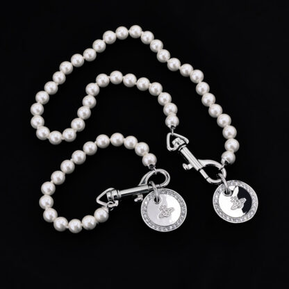 Vivienne Westwood zircon medal triangle clasp pearl bracelet - Image 7