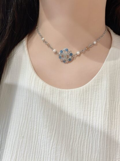 Chanel blue heart flower double c necklace - Image 7