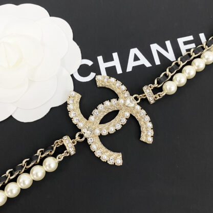 Chanel rhinestone textured double c pearl leather chain - Image 7